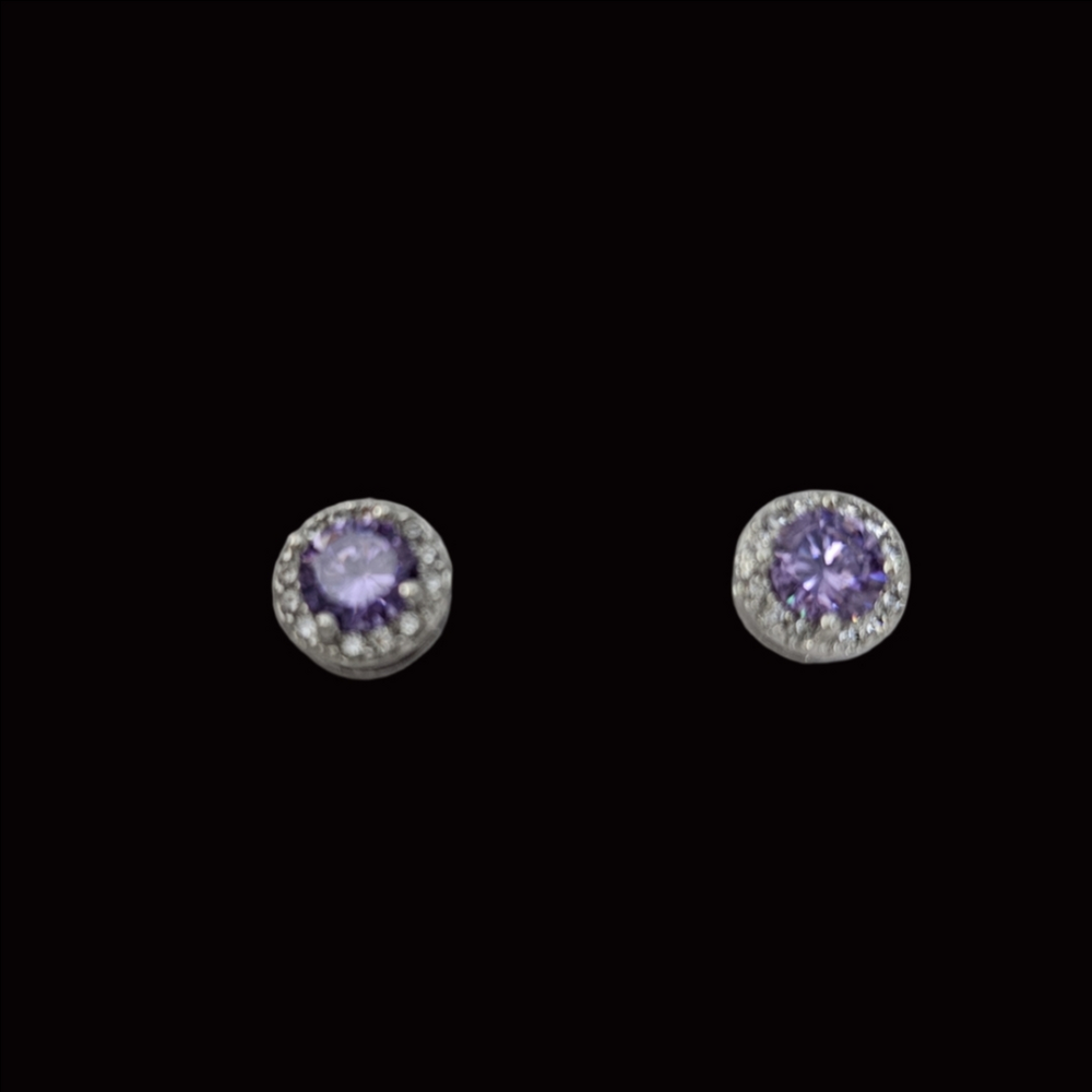 Elegant Round Halo Amethyst & White Topaz Stud Earrings - Picture 3 of 3
